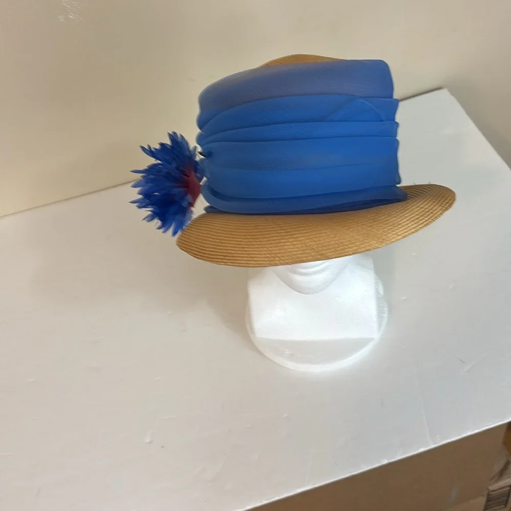 Vintage Mr Kurt Original  Union Made Straw? Cloche Hat with Tulle and Flowers